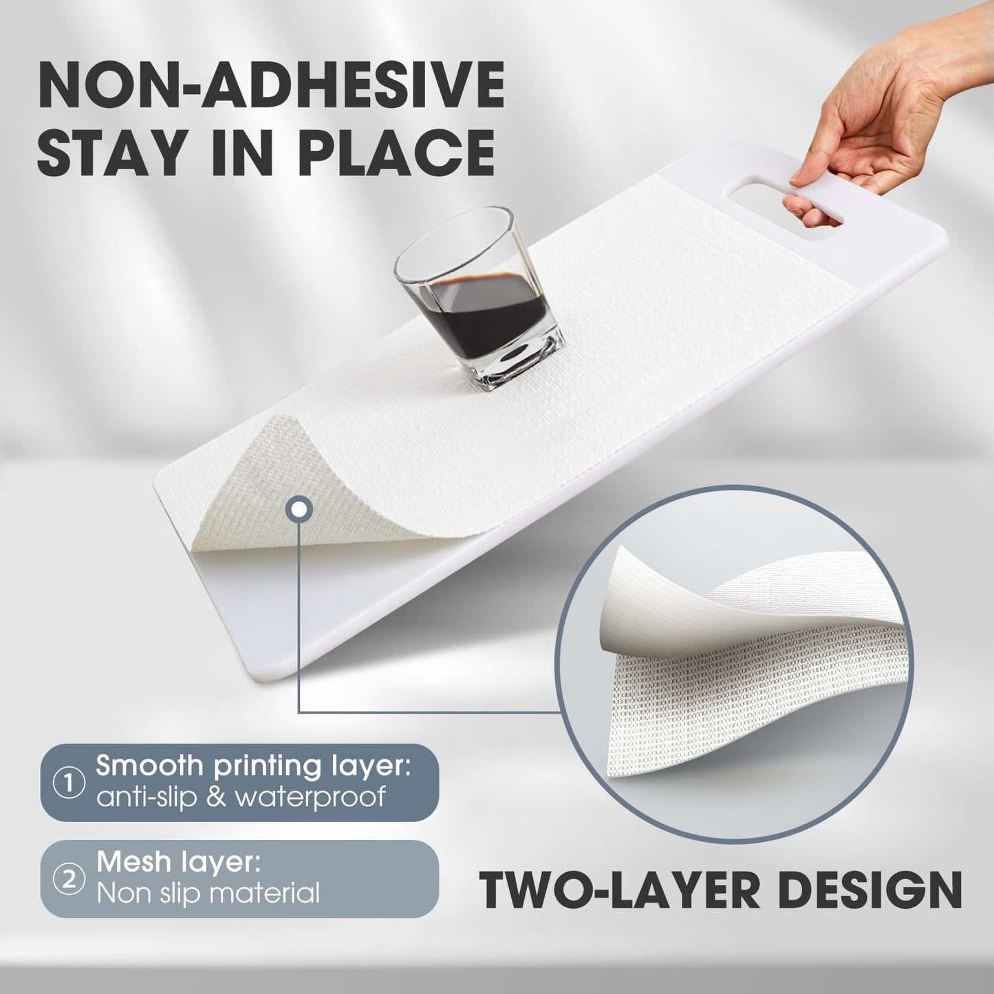 ALIUNI Drawer and Shelf Liner, Non-Slip Kitchen Cabinet Liners Non-Adhesive Thick Strong Grip Waterproof Washable Mats Protect Dresser Shelves Cupboard Bathroom Cabinets, White, 12 in X 10 FT