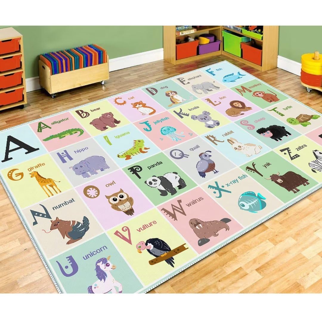 YLZLDKH ABC Alphabet Rug Carpet for Kids, Educational Area Rugs for Classroom, Alphabet Animal Play Mat for Playroom and Bedroom (31x47In)