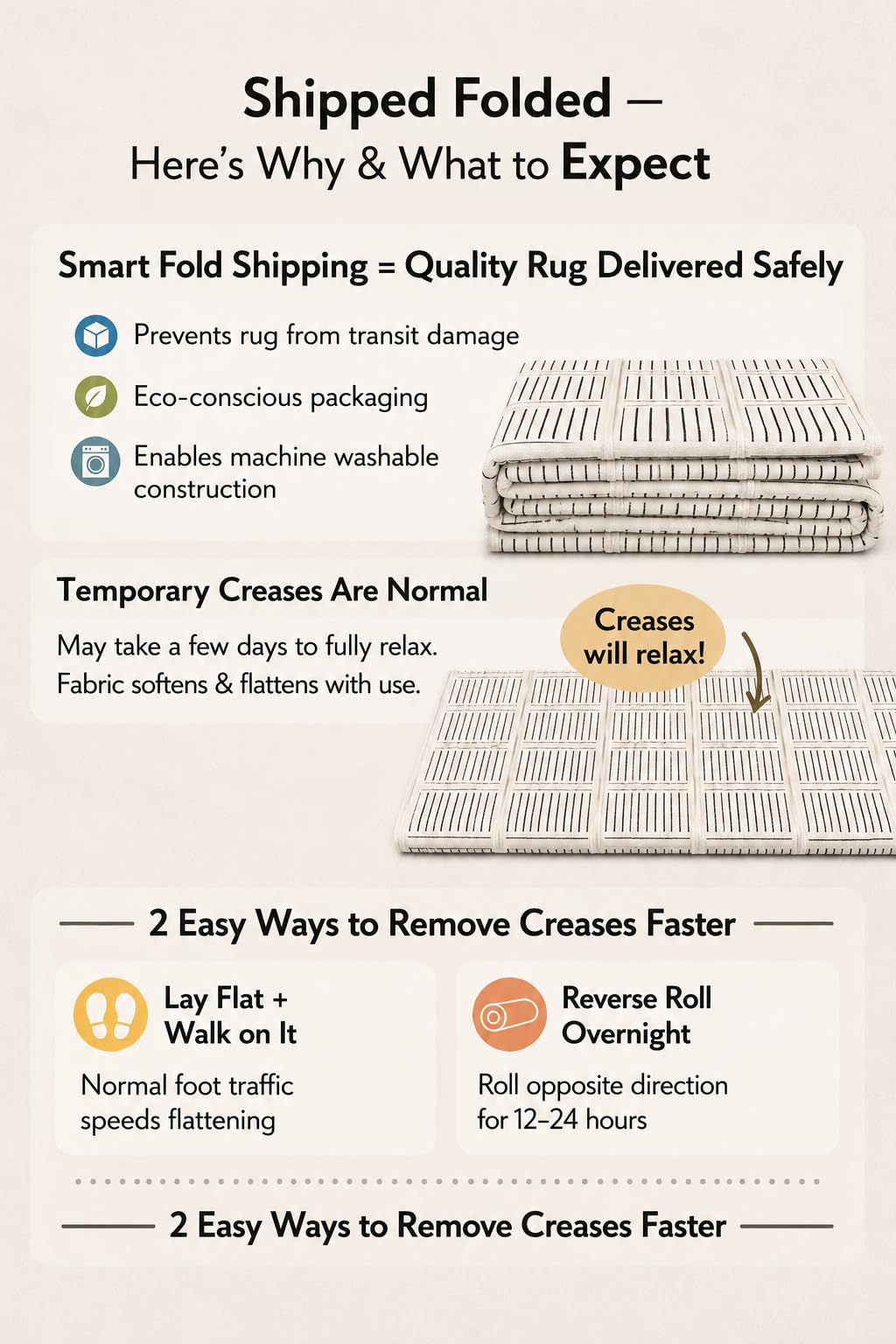 Rugshop Bohemian Stripe Lines Washable Non Slip Area Rug 5' x 7' Ivory