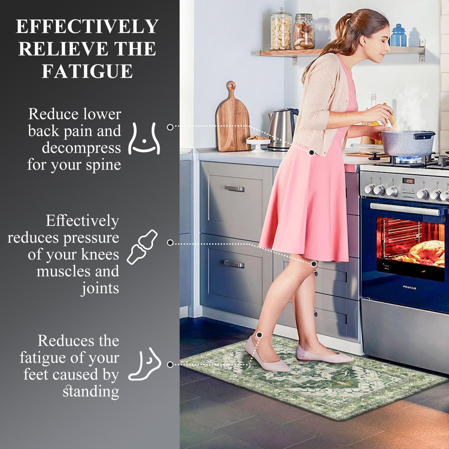 MJIAHOMDEC Cushioned Kitchen Rug Sets 3 Piece Anti Fatigue Mats for Floor Non Slip Waterproof Comfort Standing Mat Runner for Home Office, Sink, Laundry