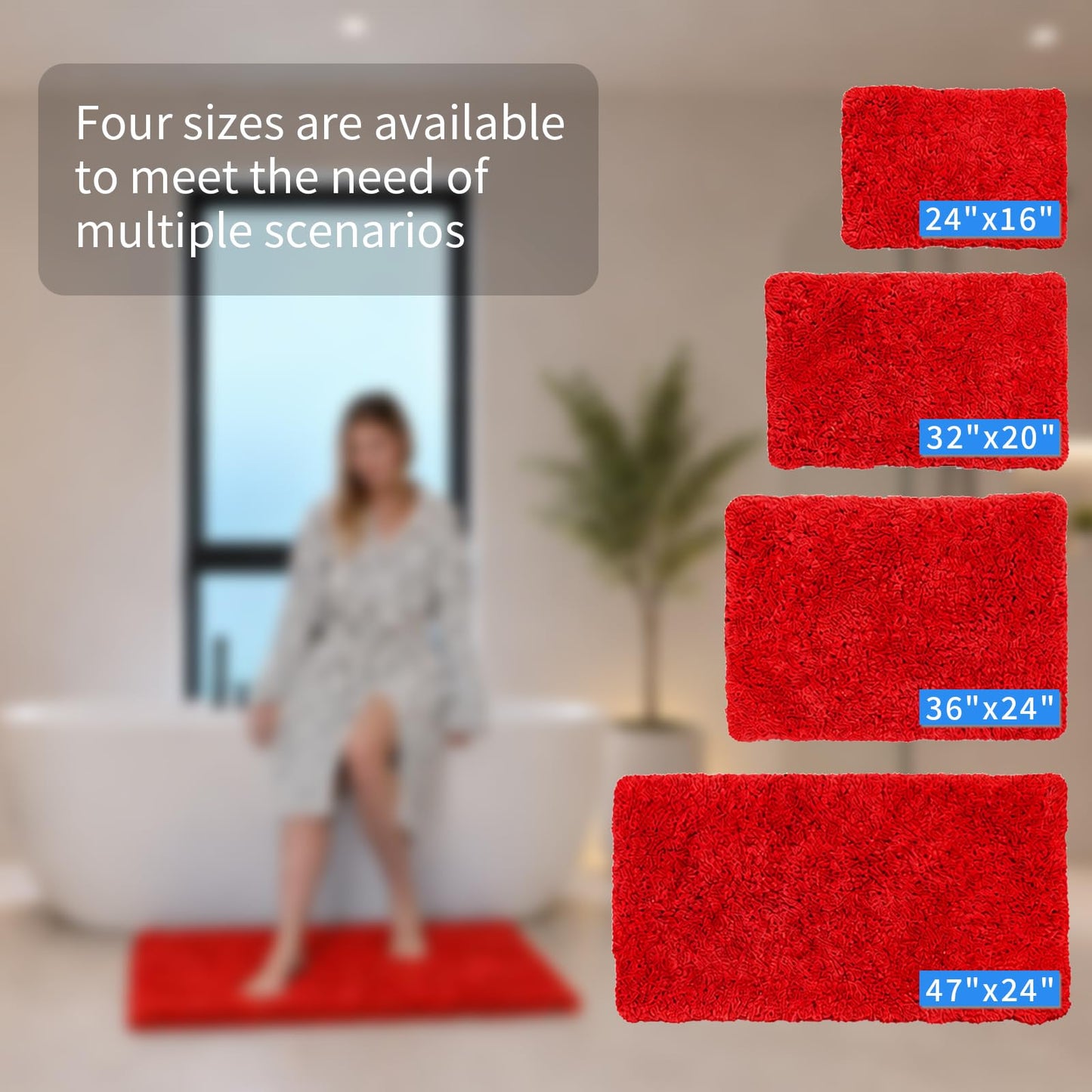 Avrilo Bathroom Rugs Soft Microfiber Non-Slip Absorbent Bath Mats Quick Dry Thick Machine Washable, 32" x 20", Red