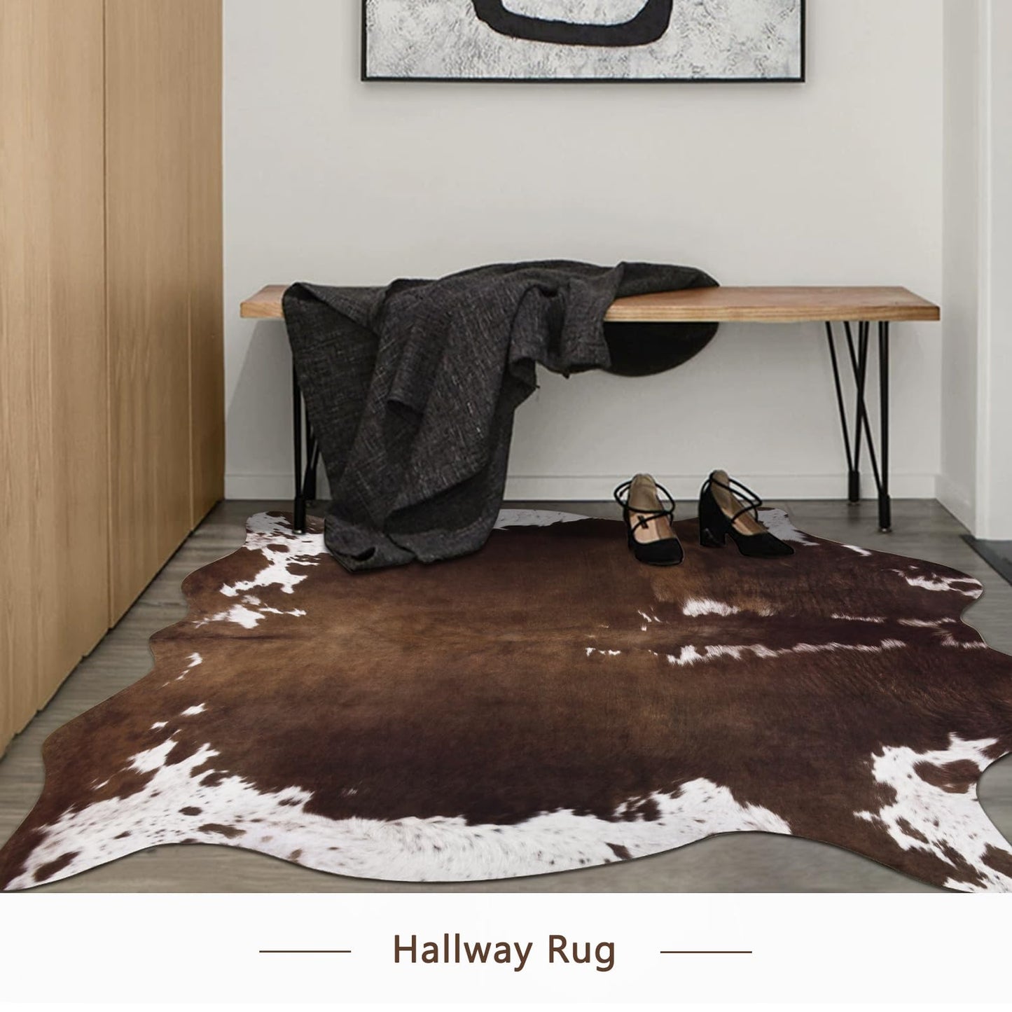 Pettop Luxury Faux Cowhide Rug 4.6x5.2 Feet - Western Cow Print Area Rugs for Living Room, Bedroom, Farmhouse - Premium Western Style Faux Fur Carpet, Non-Slip Animal Hide Throw Rugs (Dark Brown)