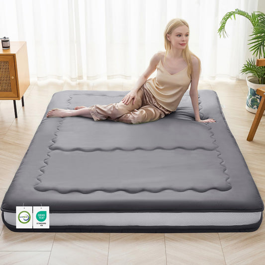 Auemtyn Japanese Floor Mattress, 4" Japanese Futon Mattress, Foldable & Portable Shiki Futon (shikibuton), Roll Up Thicken Sleeping Tatami Mat Sleeping Pad for Camping (Grey, 54 x 80)