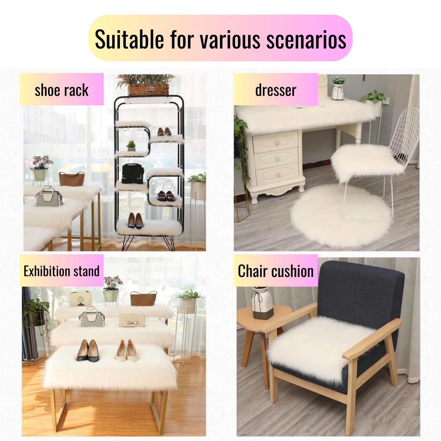 NINGDAN 12 inches Mini Faux Fur Sheepskin Rugs,Fluffy Living Room Carpet Mini Small Size,for Photographing Background of Jewellery,Locker Accessories for Girls,Locker Rug (1 Pcs Round White)