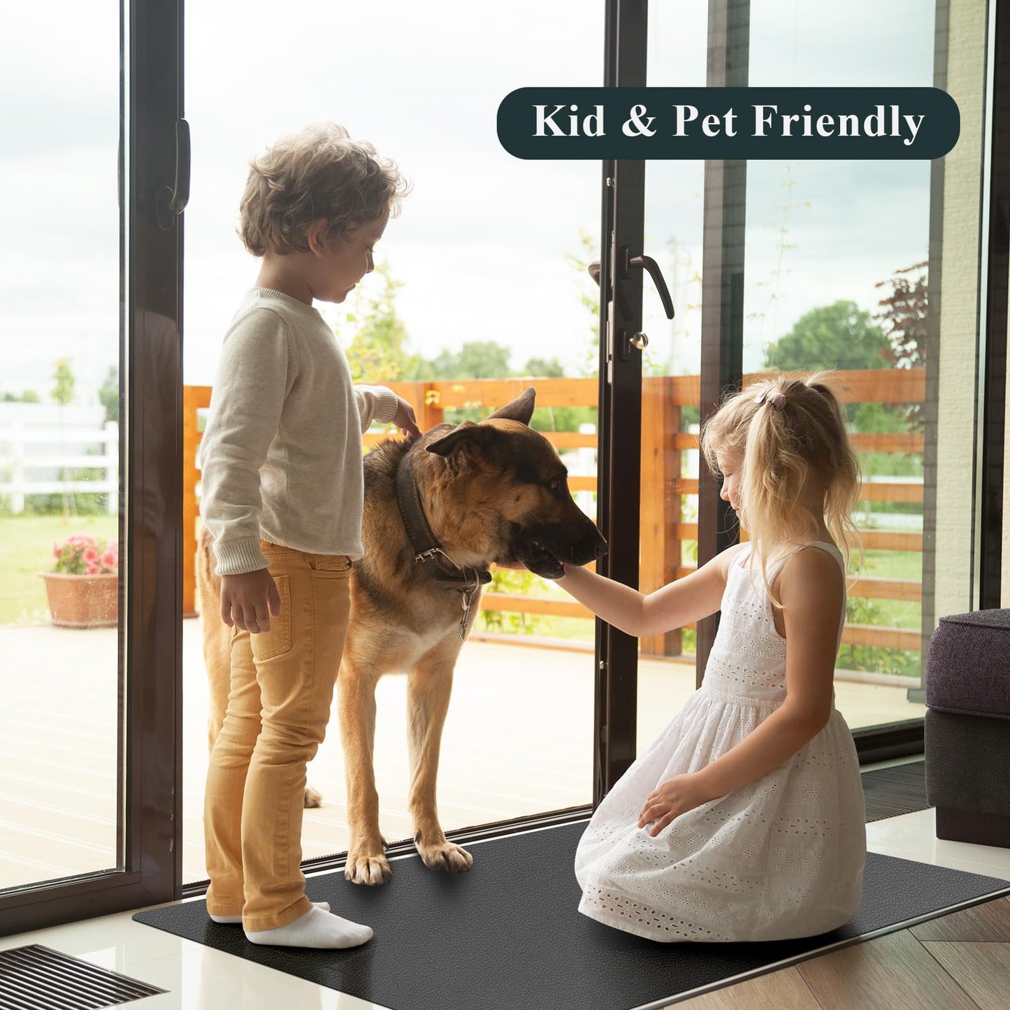 FURKIT Front Door Mat Indoor Outdoor, Waterproof Low Profile Entrance Mat for Back Door, Leather-Look Soft PVC Rug for Entryway, Easy Clean and Stain Resistant Doormat, Dark Gray, 3×5 ft