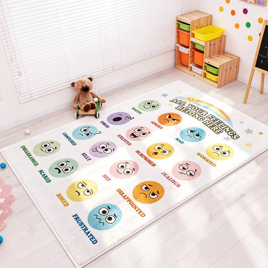 UJG 4×3.3 ft Back to School Calming Corner, Calm Down Corner, Classroom Rug, Feelings Chart Emotion Reading Rug Soft Fluffy Mental Health Floor Mat for School Living Bedroom Playroom
