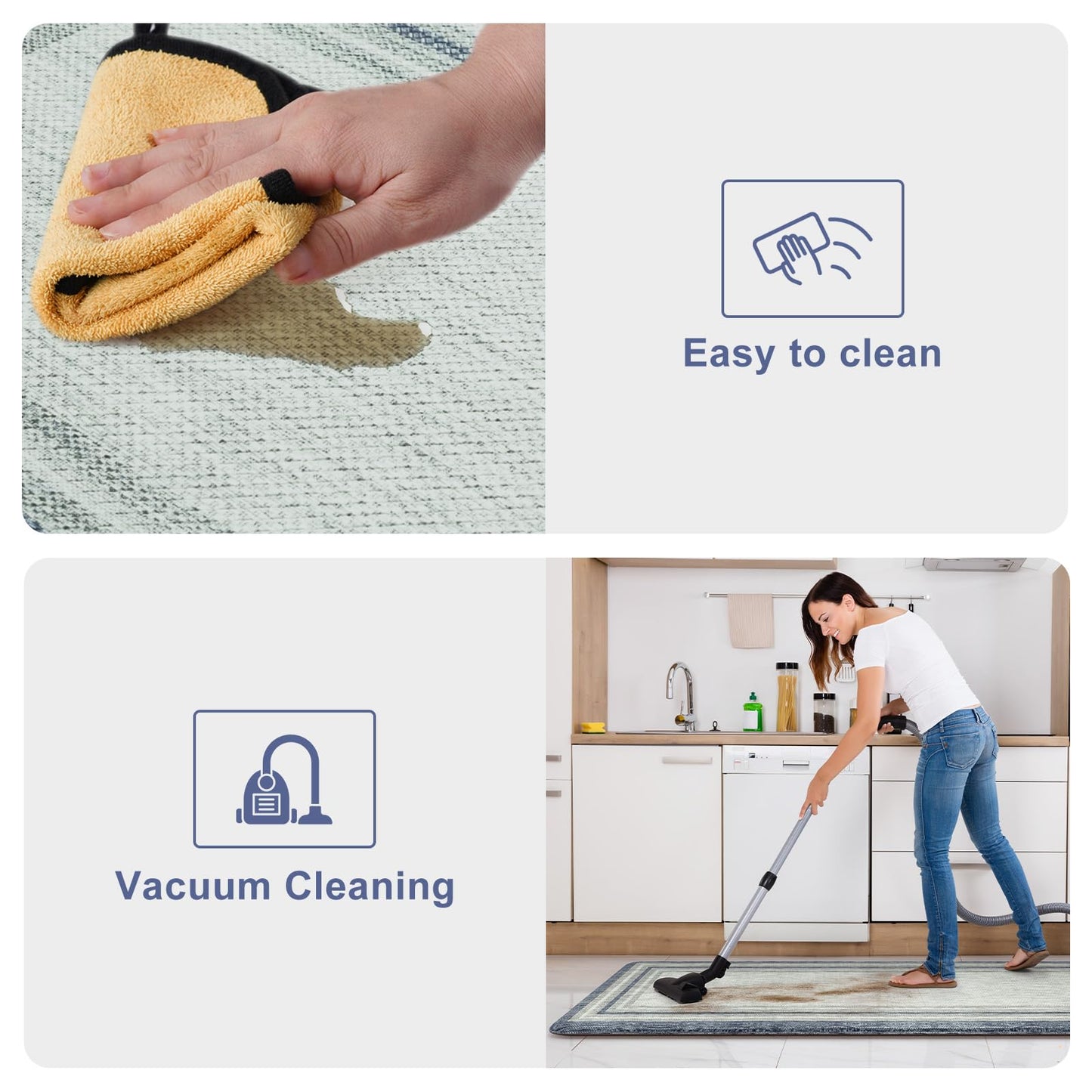 KIMODE Anti Fatigue Kitchen Mat 2PCS Non-Skid Waterproof Kitchen Rugs Farmhouse Kitchen Mat for Floor Laundry Room Rug,Cushioned Comfort Foam Standing Mat for Office Sink Desk Blue and Gray Home Decor