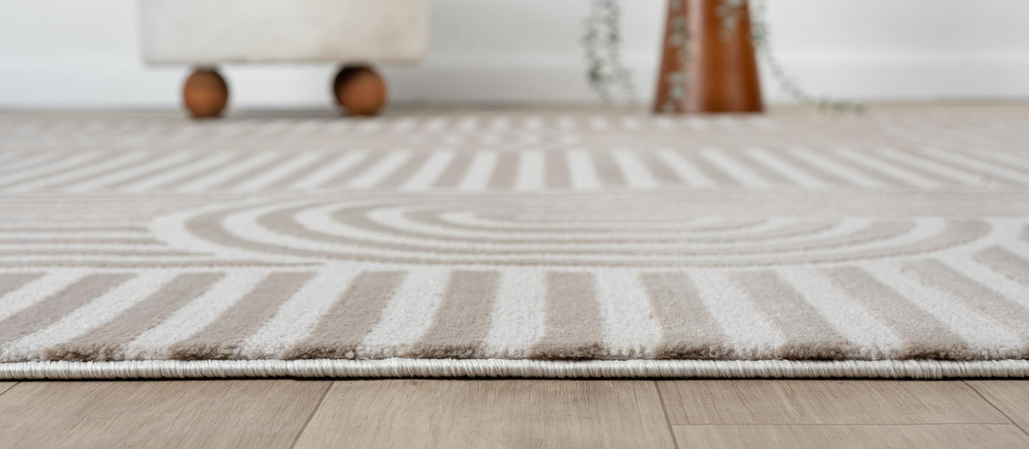 RUGGERRUGS Annabel Modern Geometric Area Rug for Living Room, 4x6 Contemporary Arched Linear Beige Neutral Rug, Stain Resistant Non-Shedding Carpet for Bedroom, Dining Room or Kitchen (4' x 6', Beige)