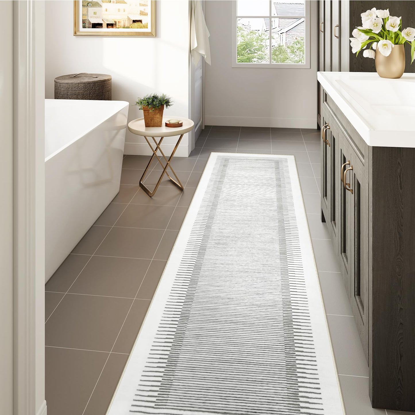 Wonnitar Striped 9x12 Rugs for Living Room, Non-Slip Soft Grey Berber Stripe Bedroom Rug, Low Pile Minimalist Floor Carpet for Dining Room Living Room Department (Grey,9' x 12')