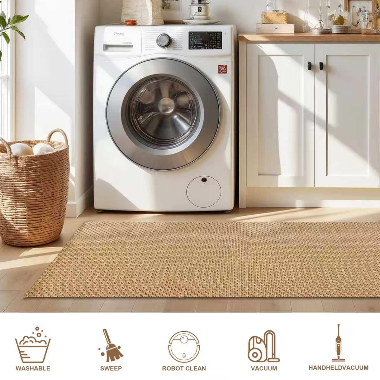 HAPACE Braided Rug Faux Jute Entryway Rug 2' x 5' Non-Slip Backing Machine Washable Natural Boho Area Rugs for Entryway, Bedroom, Living Room, Doormat, Farmhouse, Laundry, Kitchen, Dining Light Brown