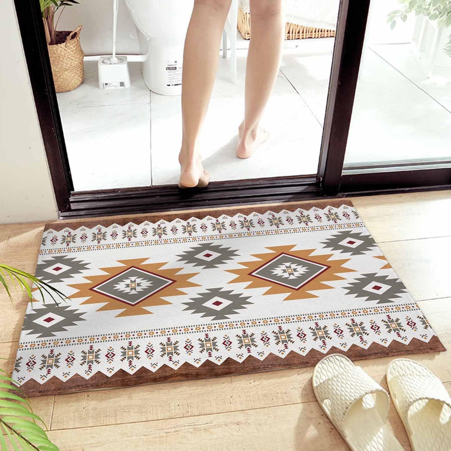 Doormat Bathroom Rugs 16x24in, Aztec Boho Stripe Ethnic Style Non Slip Door Mat Soft Absorbent Bath Mat, Abstract Geometric Art Entry Mat Indoor Doormats for Bathroom Bedroom Living Room