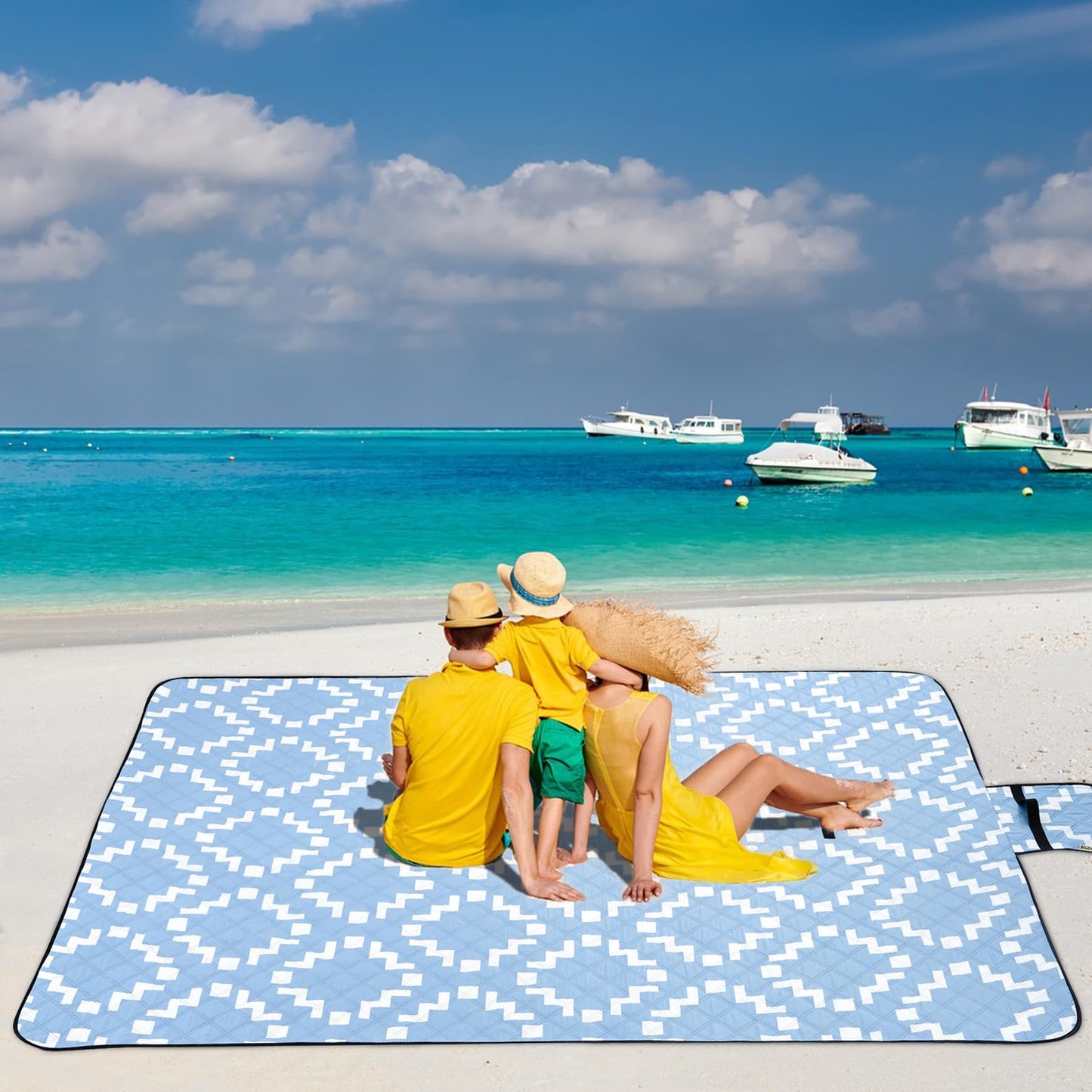 BGJOY Large Picnic Blanket Beach Blanket Waterproof Sandproof Outdoor Blanket Foldable Beach Mat Sandfree Picnic Mat with Carry Strap Lightweight Beach Mat fit 2 to 4 Adults for Beach Grass Lawn Park