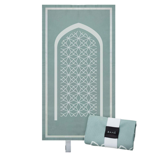 BAHĀ Portable Prayer Mat | Travel Prayer Mat, Foldable Prayer Rug for Muslims, Perfect Muslim Gift (Moss Green)