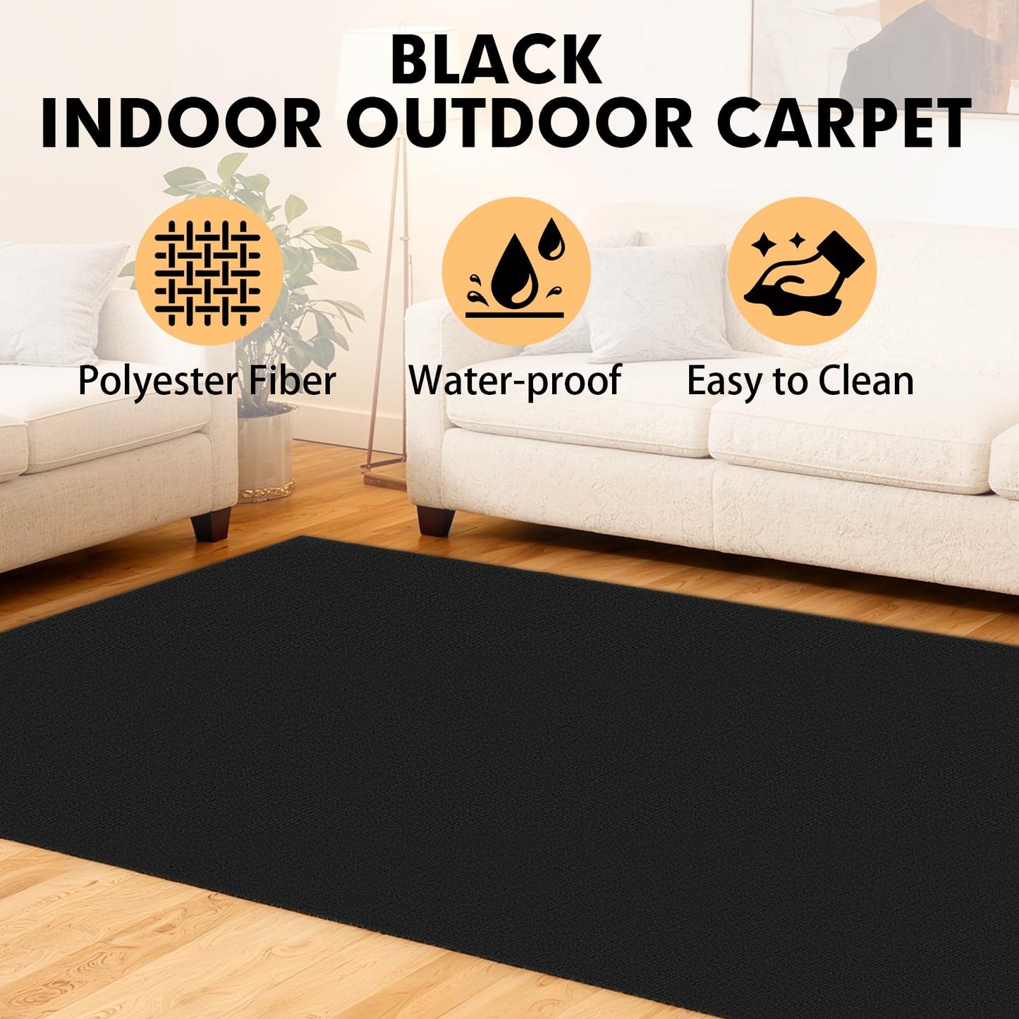 Grefinity Marine Carpet,5 FT x 10 FT Black Indoor Outdoor Carpet 0.2" Thick Boat Rug with Water-Proof TPE Backing for Home, Patio, Porch, Deck