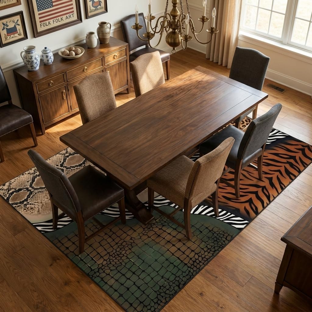 ERYATOU 5x7 Leopard Print Area Rug, Mixed Animal Print Patchwork Rug, Washable Non-Slip Low Pile Faux Cashmere Carpet for Living Room, Bedroom, Home Office Decor