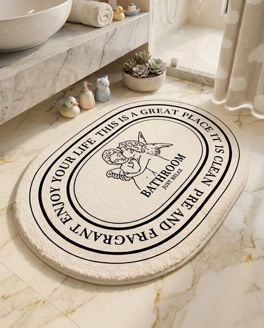 Angel Bathroom Rug 20x32inch, Cute Angel Bath Mat Super Soft and Plush, Non-Slip and Absorbent Cherub Bath Mat, Aesthetic Decor Rugs for Bathroom Shower Toilet Tub Bathmat Carpets Machine Washable