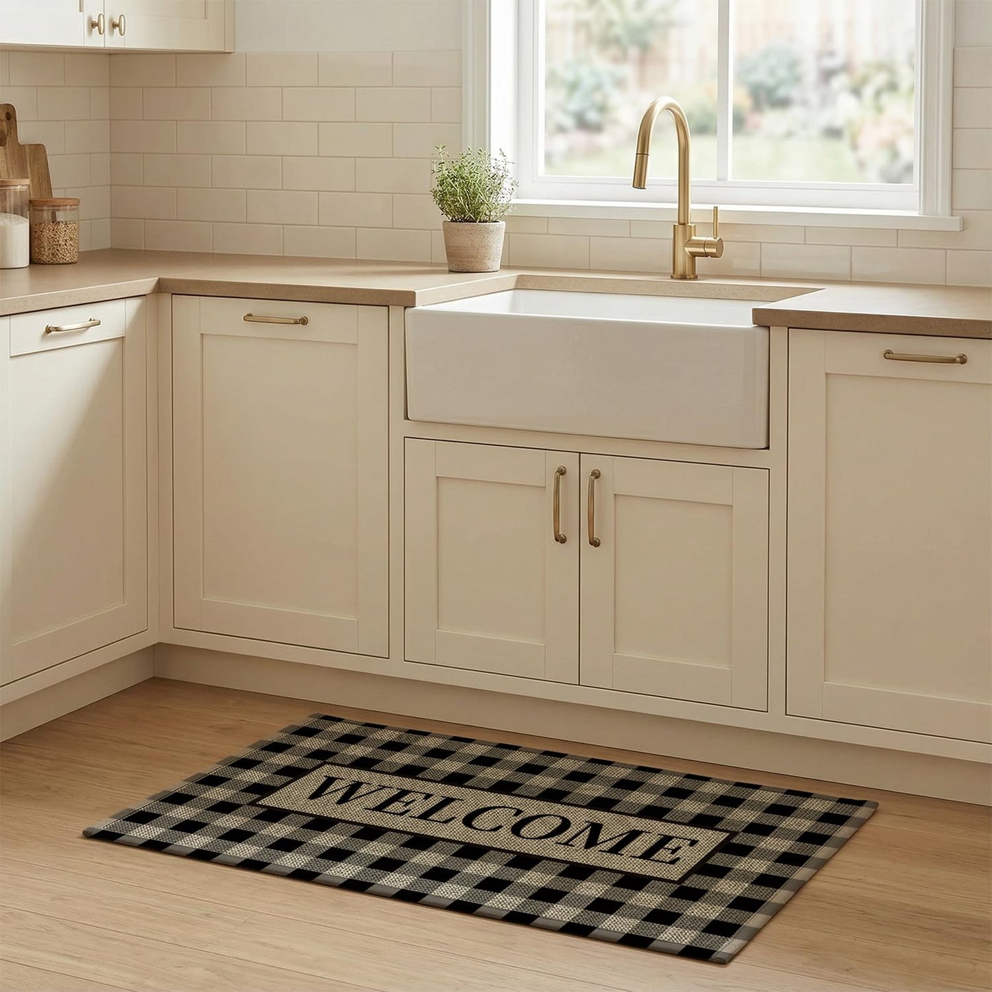 Artoid Mode Plaid Pattern Welcome Washable Doormat, Seasonal Decor Non Slip Low-Profile Absorbent Natural Rubber Back Door Mat 17x29 Inch