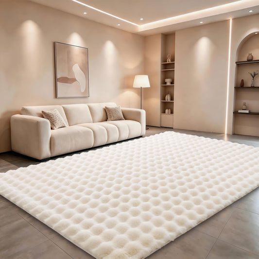 Creamy White Rabbit Plush Rug 6'x9', Fluffy Faux Fur Shaggy Area Rug for Nursery, Kids Room Decor, Soft Fuzzy Carpet for Living Room, Bedroom, Teen Girls Room