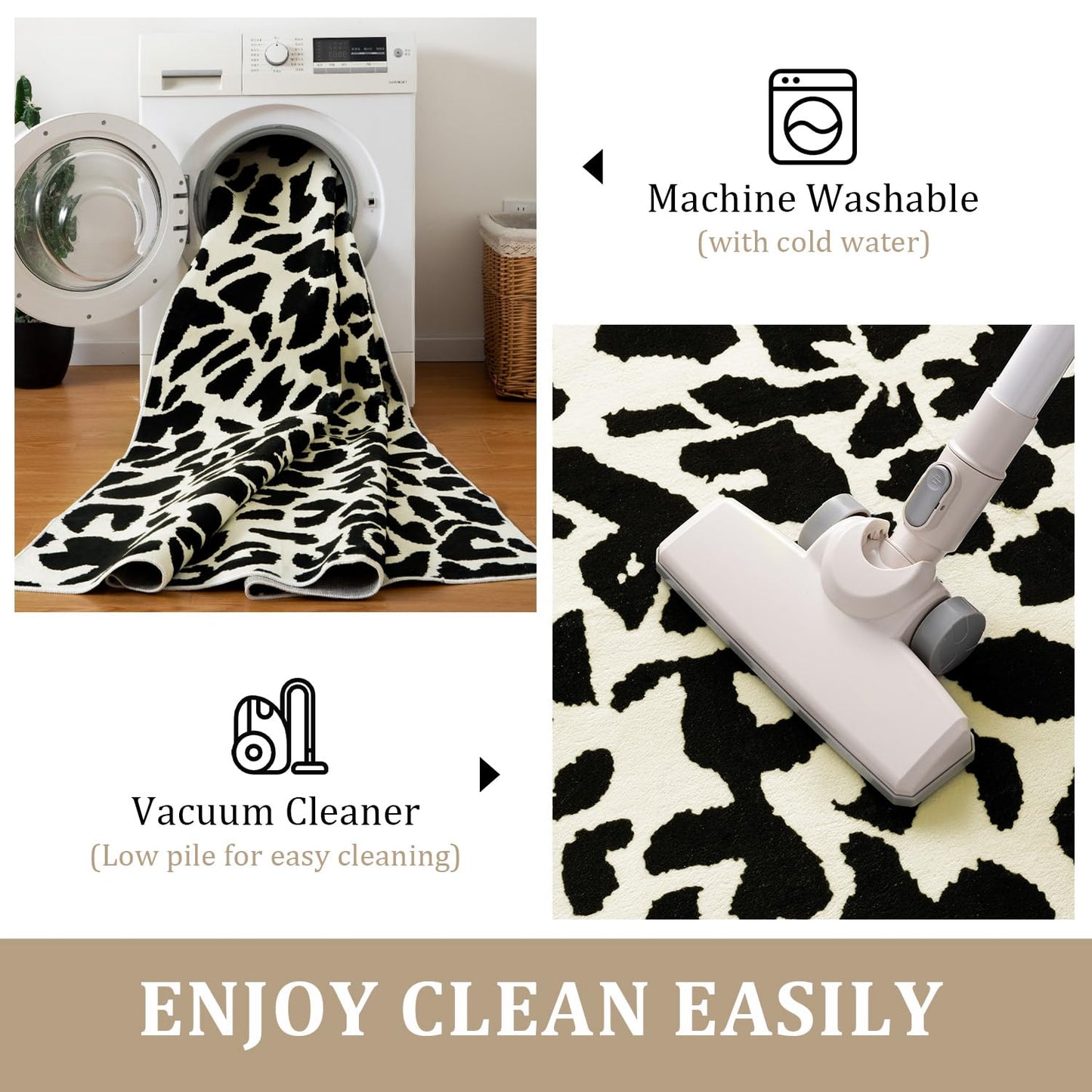YIHOUSE Leopard Rug for Living Room, 5x7 Black and White Cute Cheetah Print Rug Modern Washable Ultra-Thin Animal Printed Rugs for Bedroom, Girls Boys Dorm Room Nursery Room, Playroom