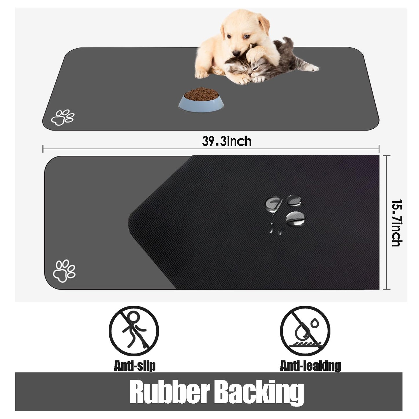 Large Pet Feeding Mat, 39.3"x15.7" Absorbent Quick Dry Dog Mat for Food and Water Bowl, Non Skid Cat Bowl Mat, No Stains for Pet Water Dispenser Pet Supplies for Messy Drinkers