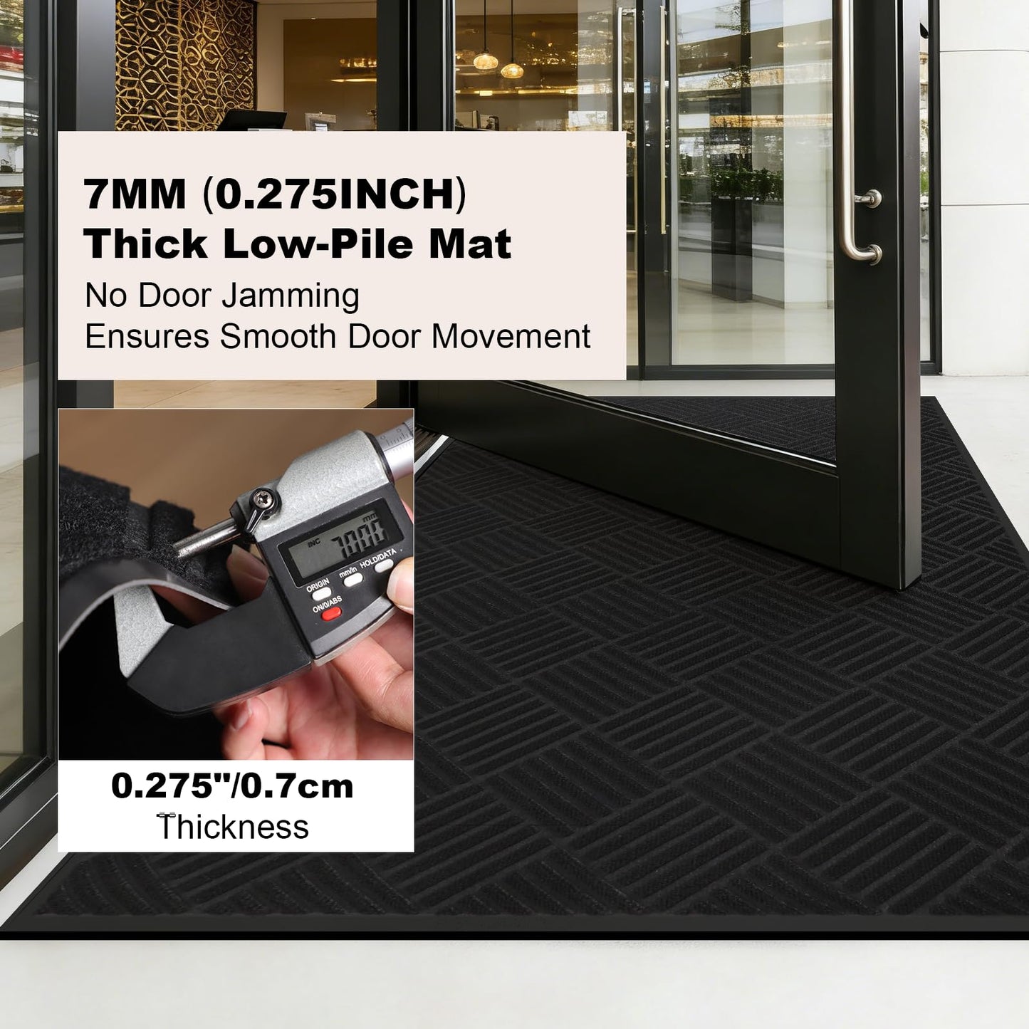 3' x10' Indoor Outdoor Door Mat,Heavy Duty Commercial Grade Entrance Rug with PVC Non-Slip Backing, Durable Welcome Mat for Front/Back Door,Entryway,Low Profile Design with Mud Scraping Grooves(Black)