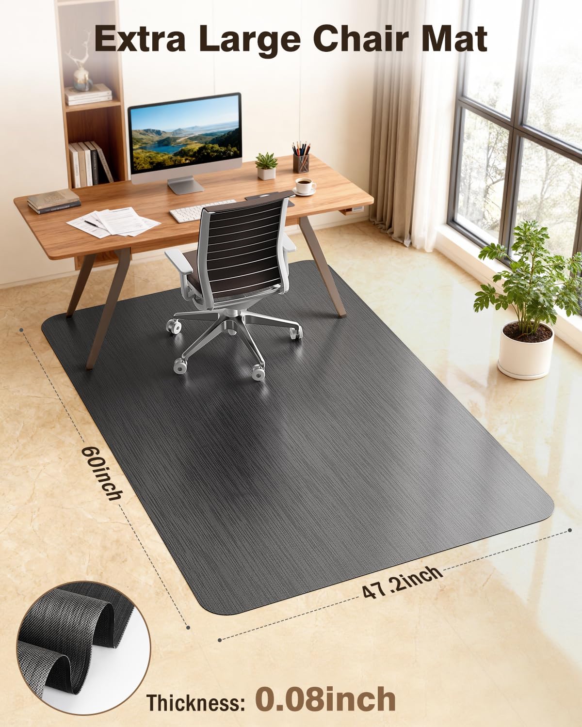 Blvornl Ultra Large Office Chair Mat for Hardwood Floor, Rolling Chair Mat for Hard Wood, Large Anti-Slip Hard Floor Protector, Heavy Duty Computer Desk Rug for Office and Home 47.2"*60" Black