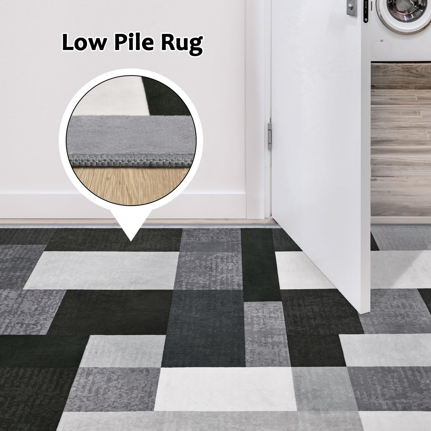 TWINNIS Indoor Modern Area Rug, 5x8 Geometric Patchwork Style Washable Large Rugs for Living Room Bedroom Hardwood Floors, Non Shedding Non Anti Backing Soft Carpet Home Floor Decor, Black