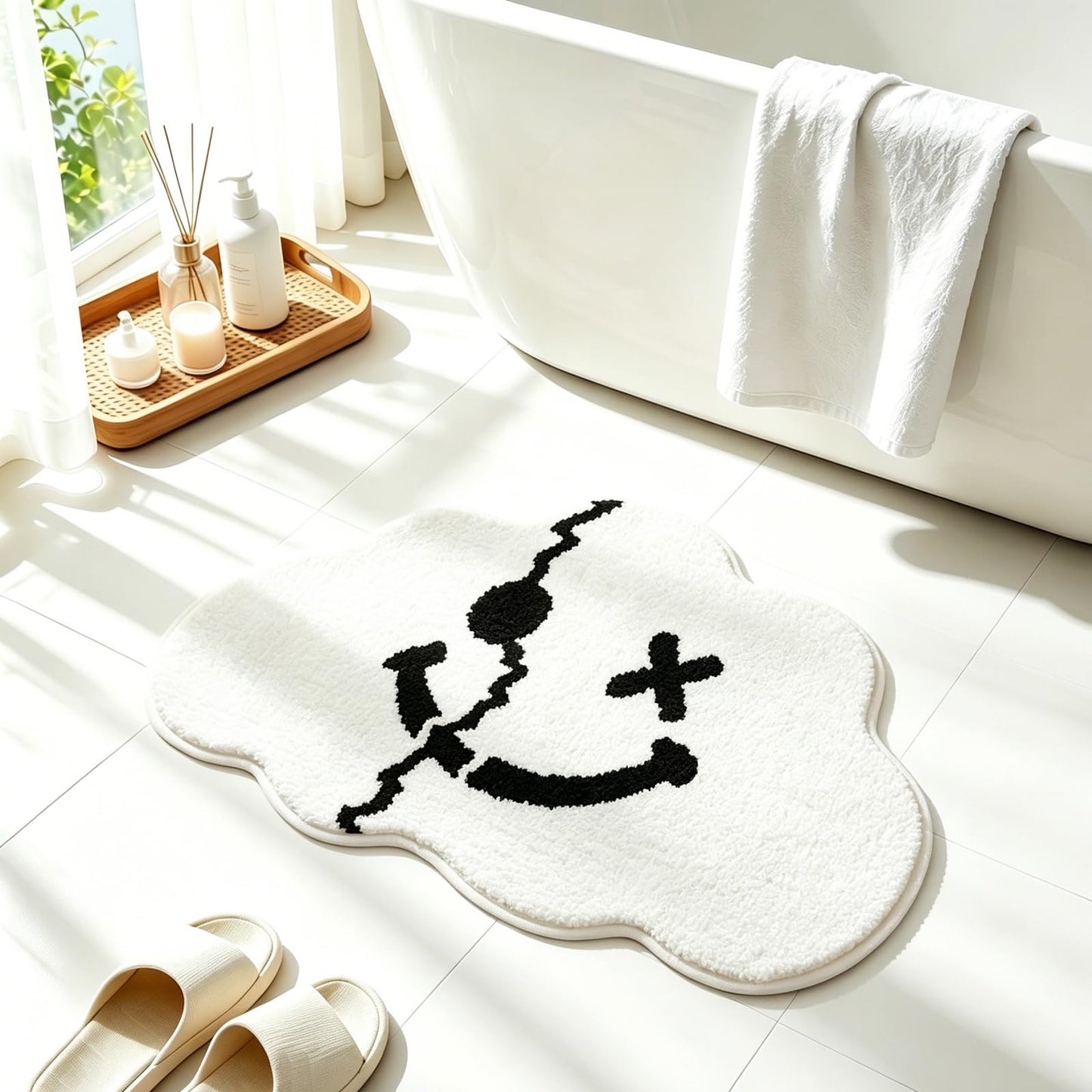 WENBOER Smiley Face Bath Mat, Cute Cloud Bathroom Rug, Plush Microfiber Rug, Soft Absorbent Non Slip TPR Backing, Washable Bath Rug for Bathroom, Bedroom, Apartment, 20 x 30 Inch