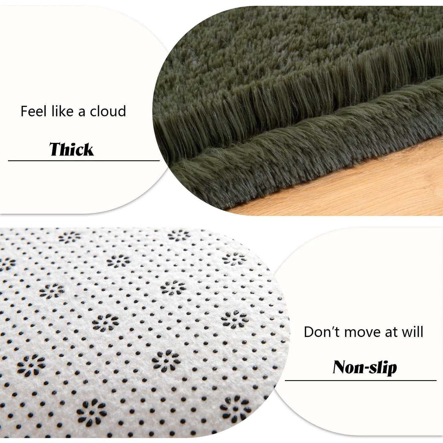 Rtizon Shag Area Rug for Bedroom, 5x8 Feet Fluffy Rugs for Living Room, Plush Carpet with Non-Slip Bottom for Office Girls Boy's Bed Bedside Nursery Room, Olive Green