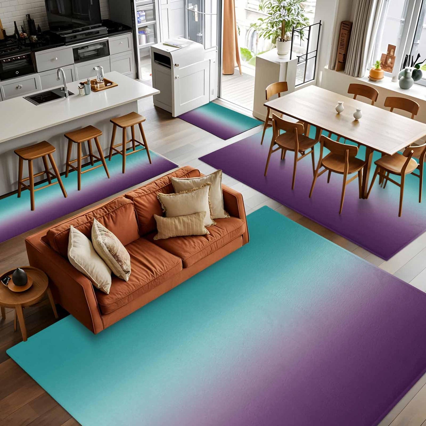 Teal Purple Ombre Doormat Bath Rug 2x3 Ft, Soft Small Bathroom Entrance Mat, Turquoise Gradient Modern Abstract Art Washable Non-Slip Indoor Outdoor Carpet for Entryway Front Door Sink