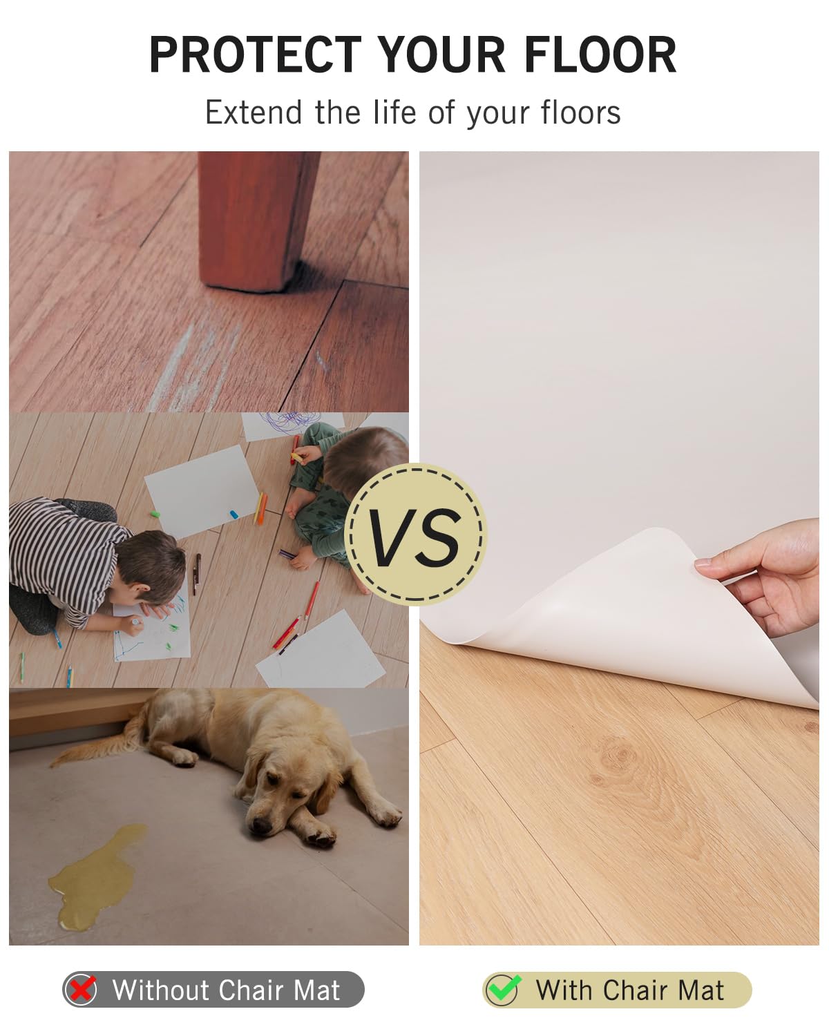 FURKIT Soft Vinyl Floor Mat for Bedroom, 4'×6' Beige Waterproof Plastic Area Rug for Kitchen, Non-Slip Multi-Pupose Floor Cover Protector for Painting, Pet Accident, Splat Mat for Baby Spill