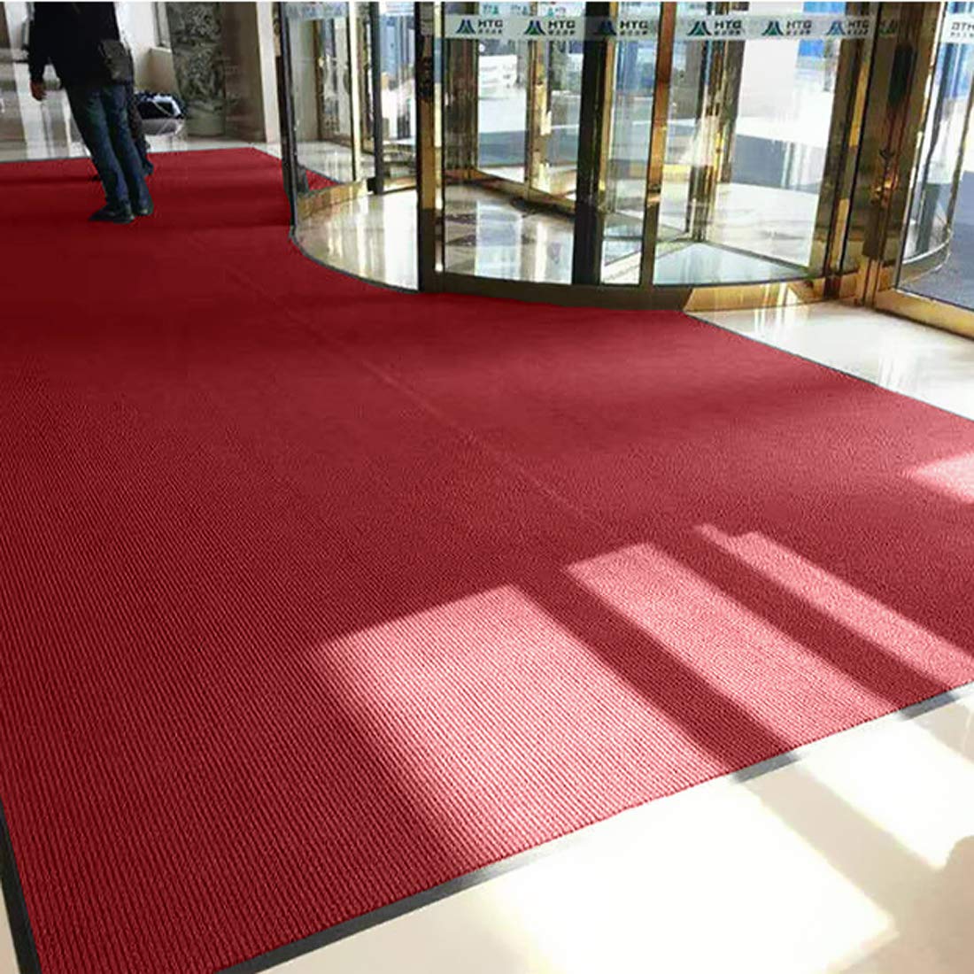 MYOYAY 3x10ft Brush Step Entrance Mat Heavy Duty, Commercial Grade Door Floor Mats Tough Entry Collection Slip Skid Entrance Mat with Rubber Backing Indoor Outdoor Rug Dark Red