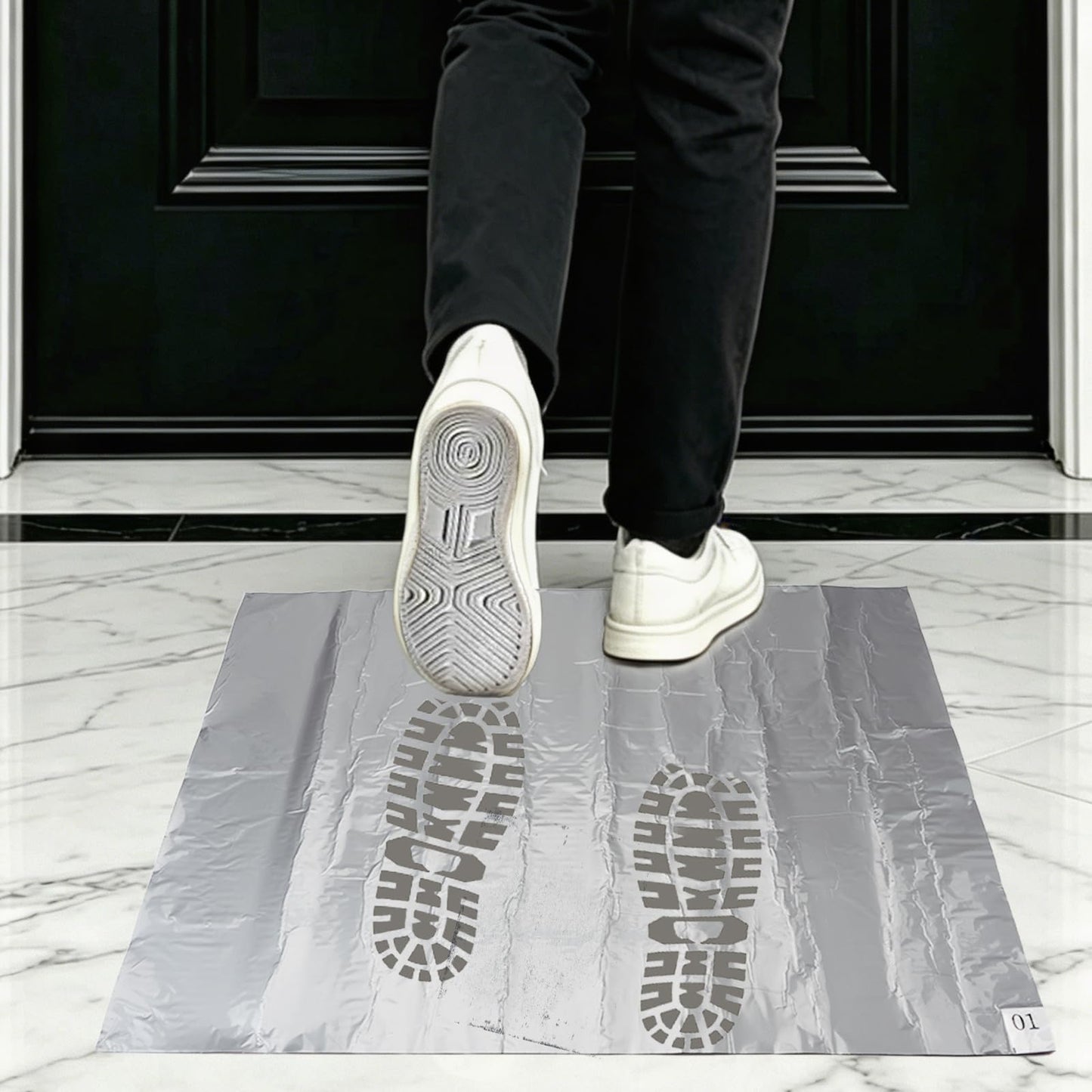 Sticky Door Mat Adhesive Floor Mats 18" x 24" 1 Pack, 30 Sheets Peel-Off, Quick Clean Shoes Dirt for Yard Outdoor Indoor Entrance Floor Entryway Front Door, Grey