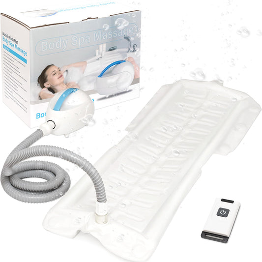 Portable Spa Bubble Bath Mat, Bathtub Massager Mat with Waterproof and Non-Slip Functions, Multi-Intensity Remote, Electric Air Pump, Strong Suction Cups, Full-Body Bubble Spa Experience at Home.