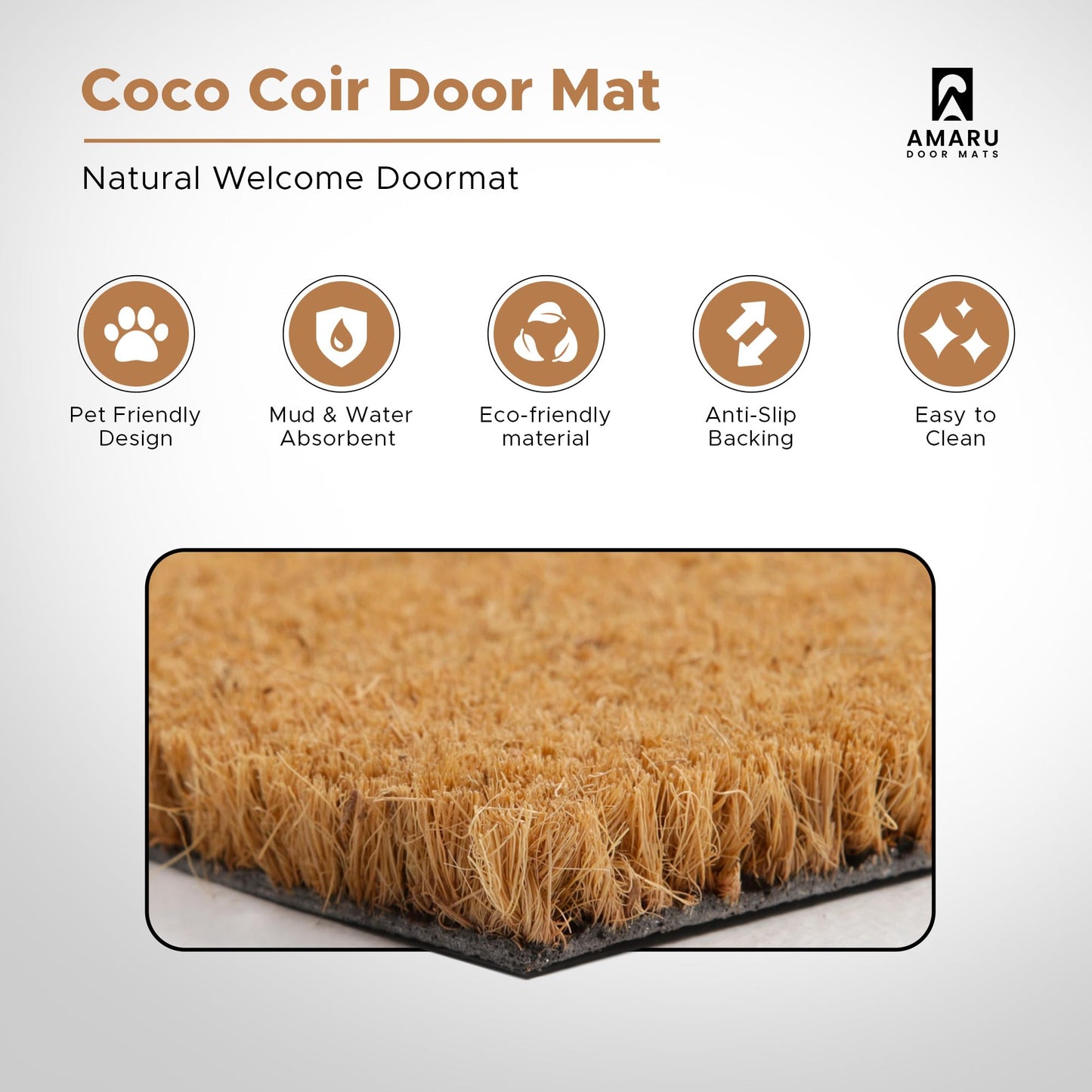 AMARU DOOR MATS - Coir Welcome Mat, Non-Slip, Hi-Bye Cat, 17 x 29 in