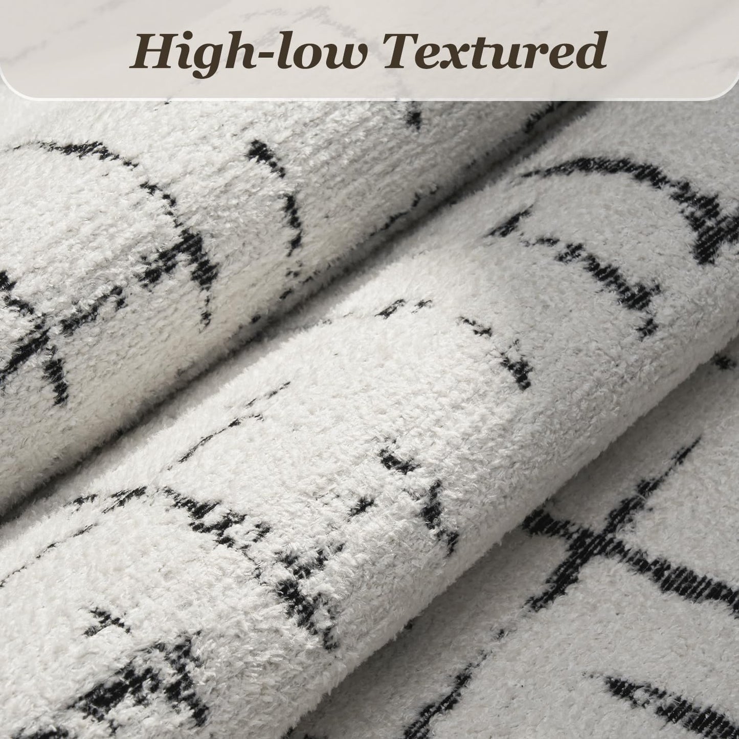 Engiw-Neutral 5x7 Area Rug for Living Room Rug-Carpet Bedroom Rugs Textured Tufted Jacquard Modern Washable Rug for Dining Room Nursery Non Slip-Black and White