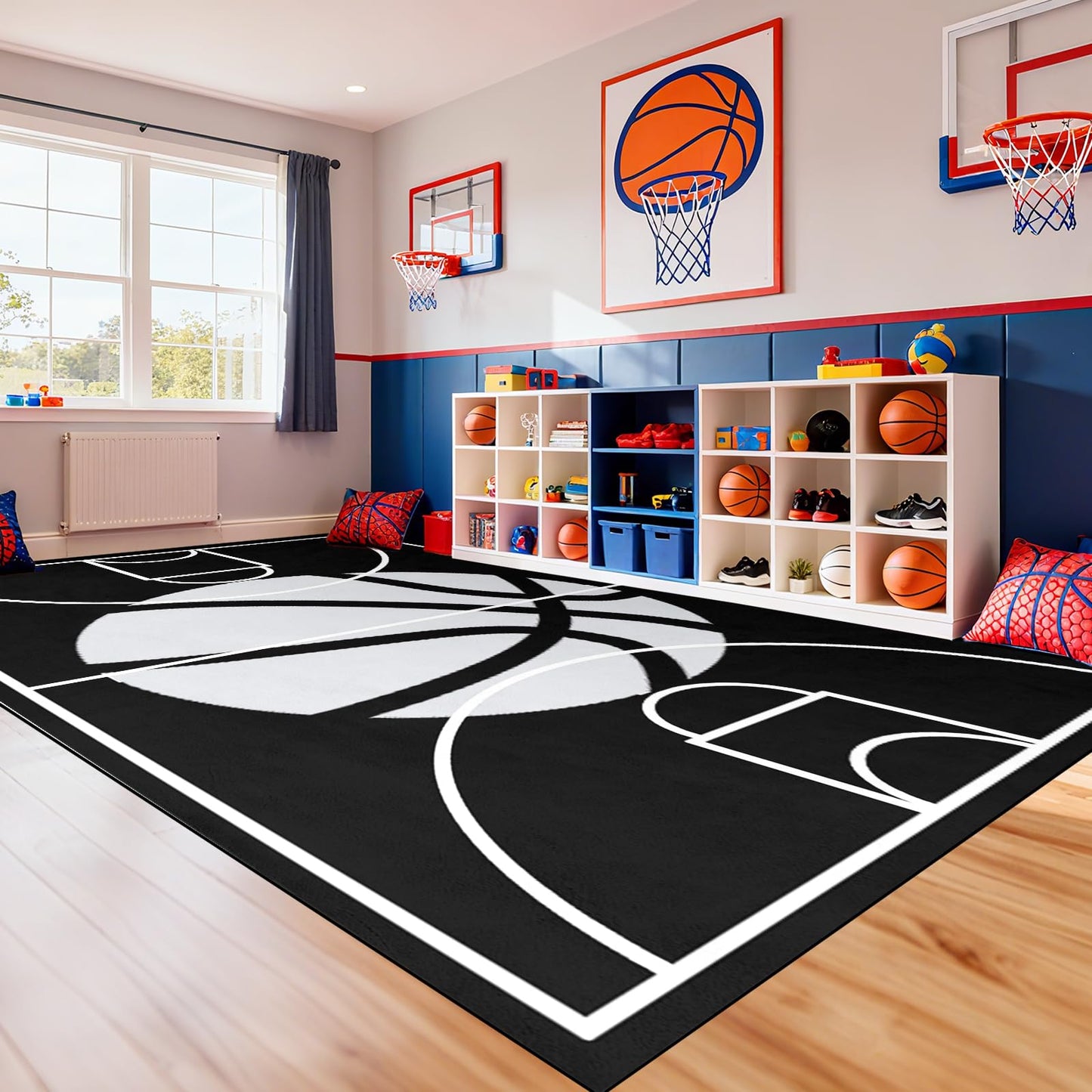 Basketball Court Rug - Basketball Rug for Boys Bedroom Sports Carpet for Boys Bedroom Sports Rug for Room Decor,Black,2'5''×4'