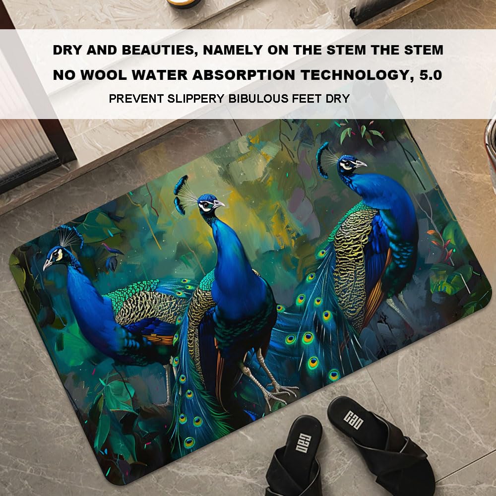 ZHUZHISHAN Bath Mat-Bathroom Rug，Three Peacocks-Absorbent Non Slip Quick Dry Stain Resistant Easy to Clean Care Shower Rug for Bathtub Shower Room 16×24Inch (40 * 60cm)