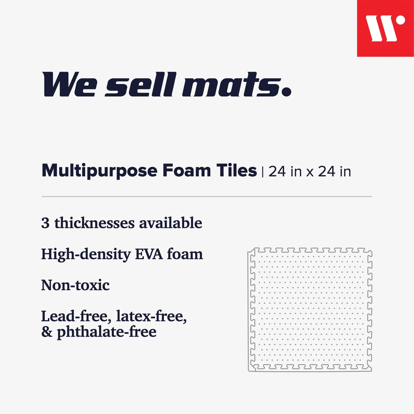 We Sell Mats 1/2" Thick Multipurpose EVA Foam Exercise Floor Mat, Interlocking Tiles, Anti-Fatigue for Home or Gym, 24 in x 24 in, 4 Tiles, Sand
