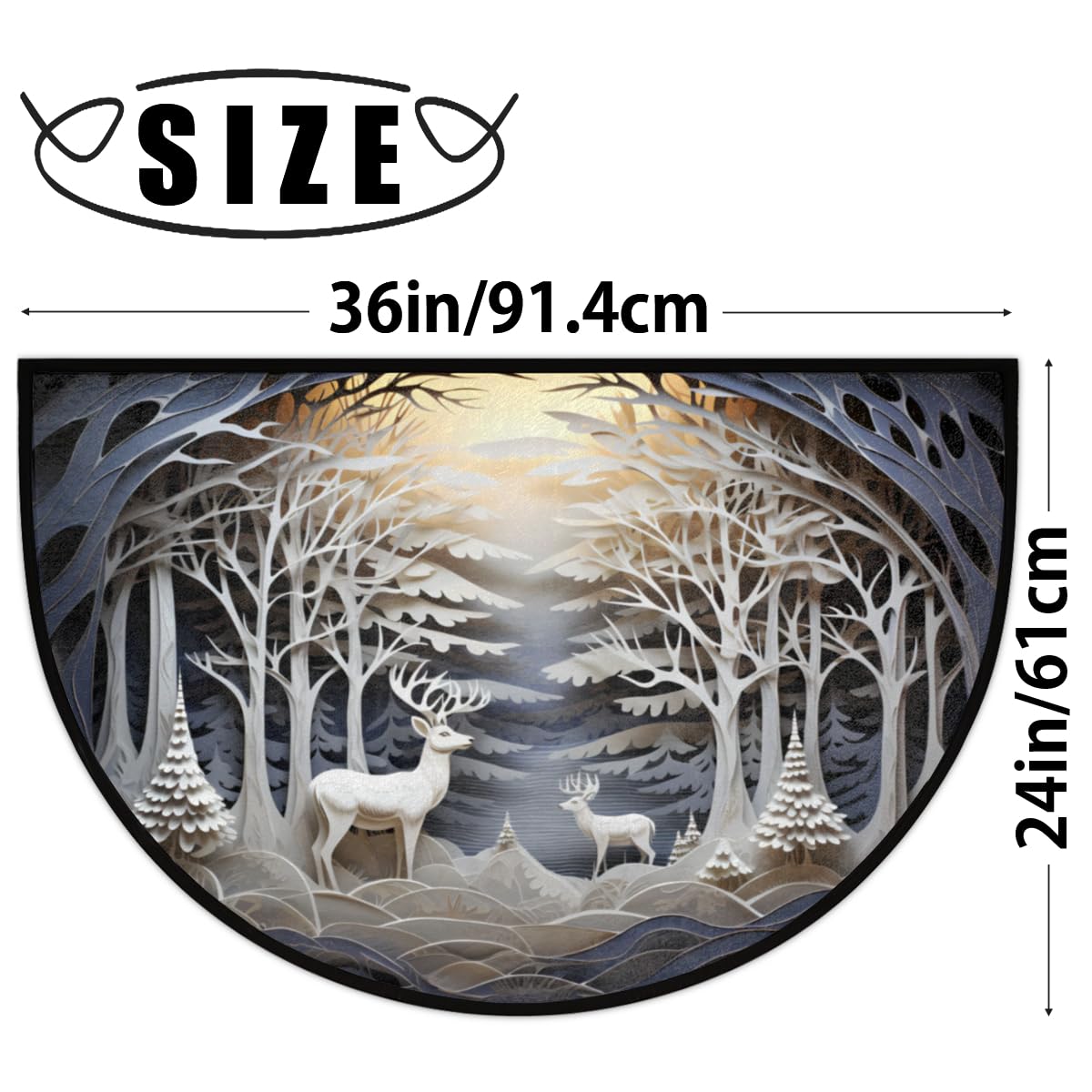cfpolar Christmas Winter Scene Reindeer Half Round Door Mat Indoor Entrance Half Circle Area Rug Semi Circular Door Mat Half Moon Rug for Floor Bathroom Living Room Bedroom Kitchen Fireplace 24"x36"