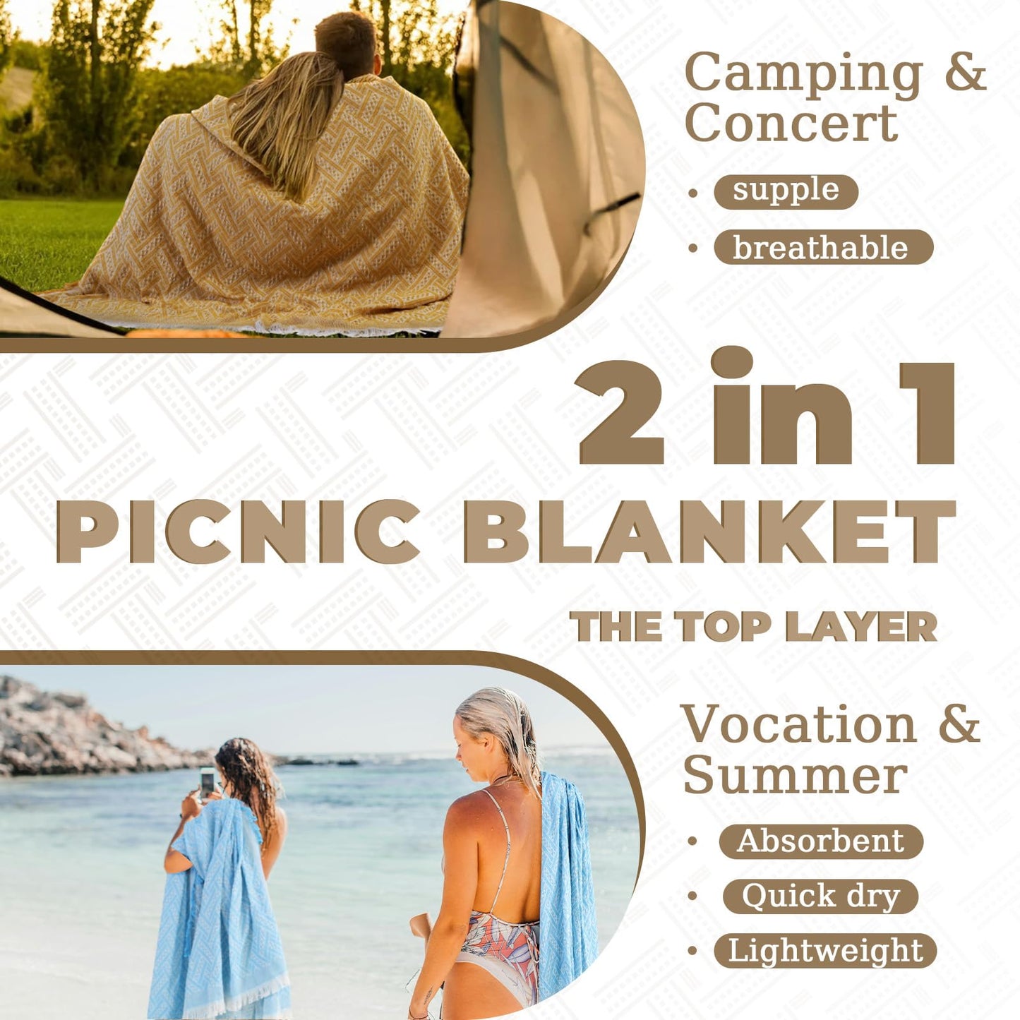Genovega 2 in 1 Extra Large 80"* 80" Rug Picnic Blankets Waterproof Outdoor Beach Blanket Foldable Camping Mat Supplies Europe Travel Accessories Hawaii Necessities Hiking Items Yellow