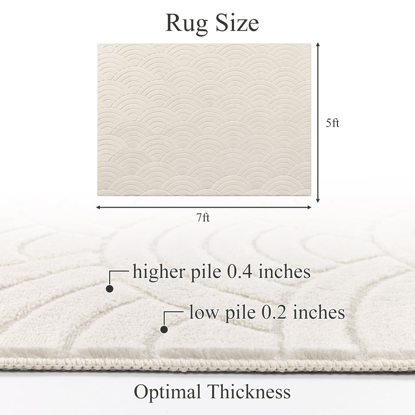 SHACOS Soft Cozy Fluffy Arch Waves Pattern High-Low Textured Area Rug 5'x7'
