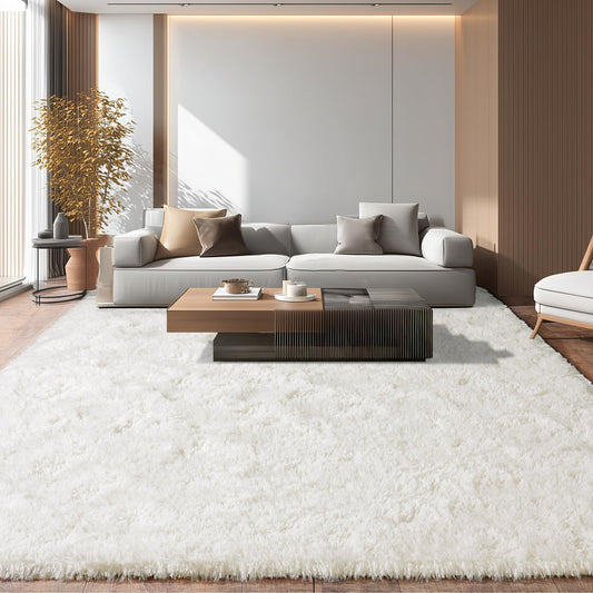 PIPABOBO 8x10 Area Rugs for Living Room, Ultra Soft Fluffy Shag Floor Carpet, Modern Indoor Plush Fuzzy Rugs for Bedroom Kids Room Nursery Dorm Home Decor Aesthetic, Cream White