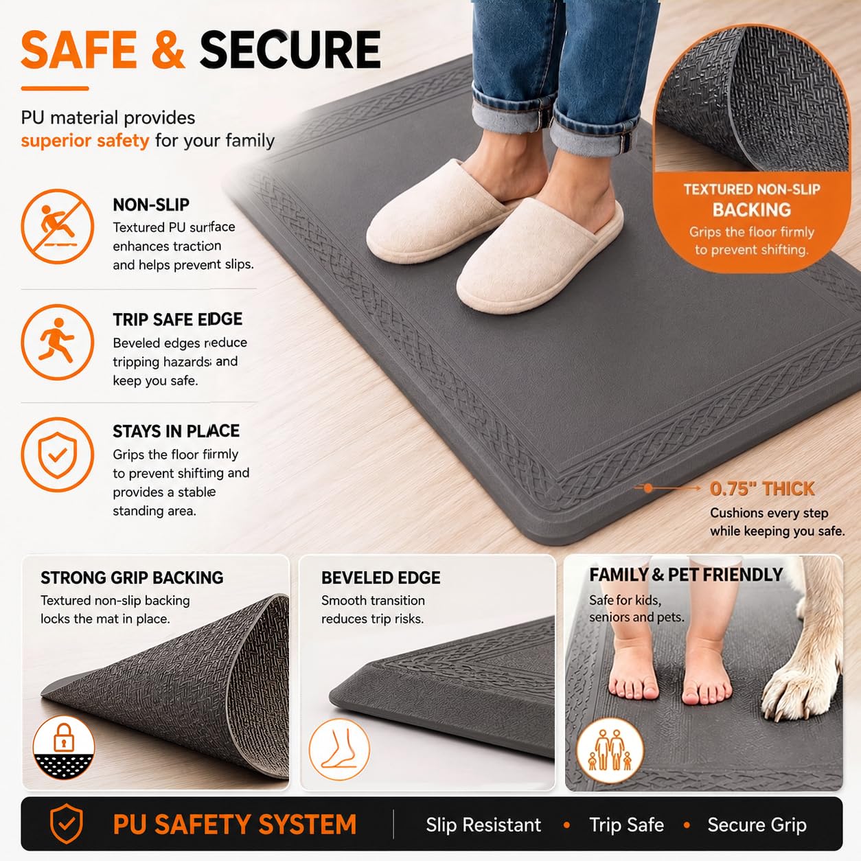 24 x 60 Inch Extra Support Anti Fatigue Comfort Kitchen Mat, Waterproof Long Kitchen Runner, Non-Slip Standing Desk Mat, Commercial Pads for Offices, Home, Garages (Bordeaux Grey, 24'' x 60'')