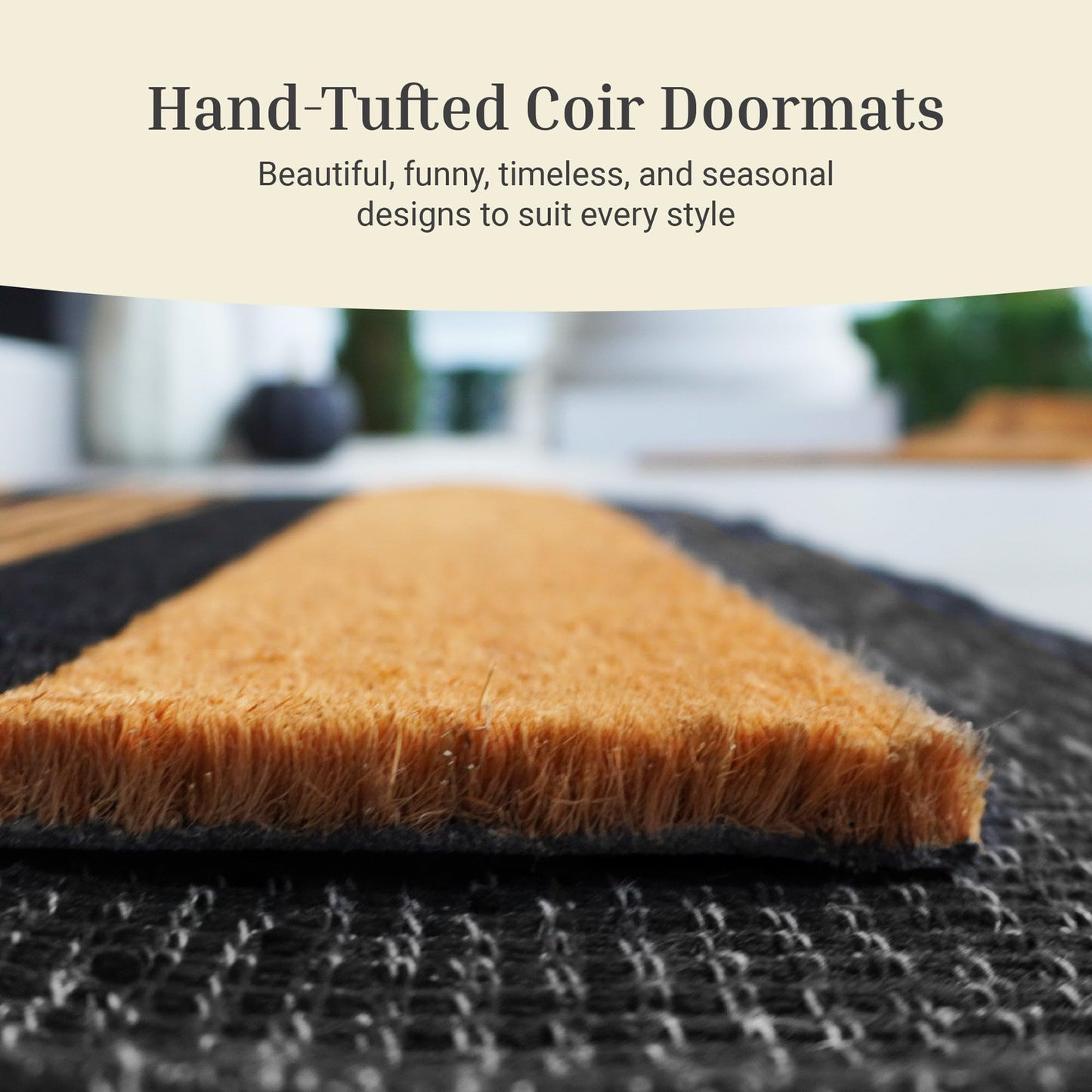 Natural Coir Doormat - Script Welcome Mat, Non-Slip - Tufted Design - 17x30