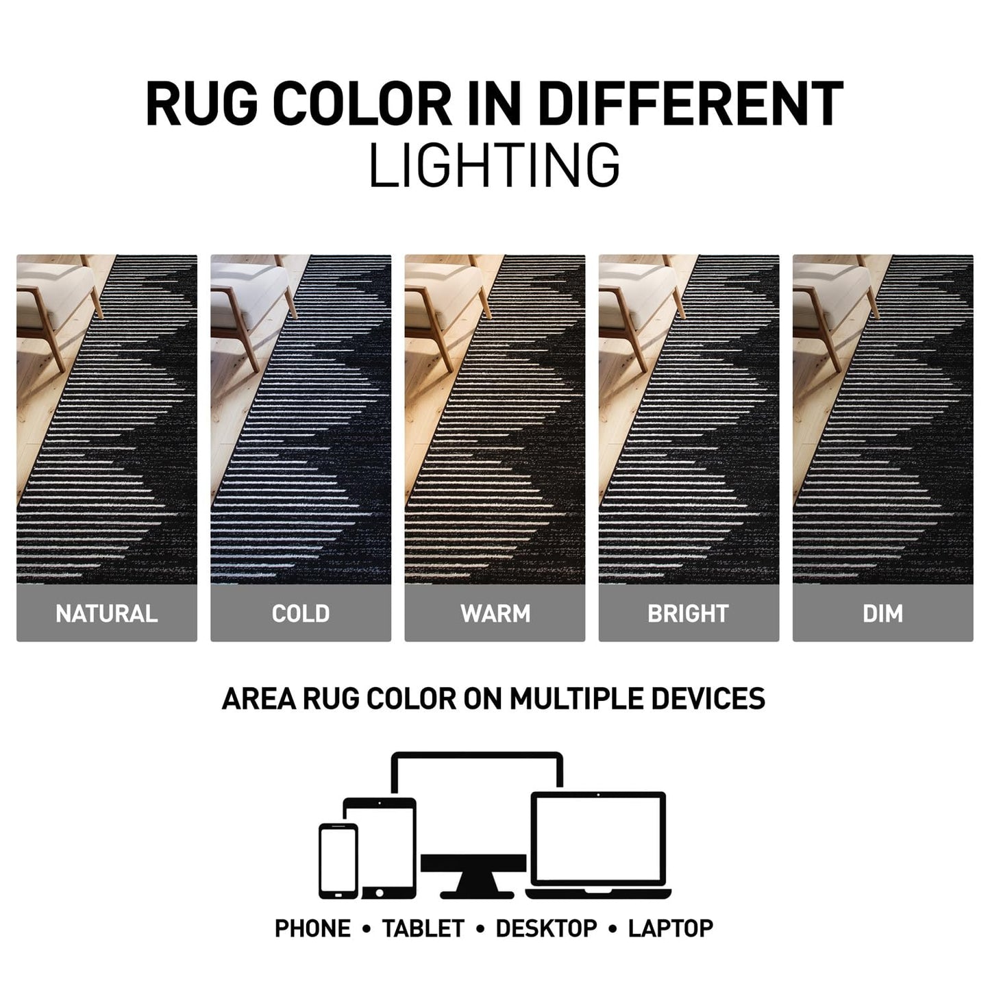 Rugshop Bohemian Stripe Stain Resistant Carpet High Traffic Living Room Kitchen Bedroom Dining Room Large Areas Basement Open Spaces Area Rug 8' x 10' Black