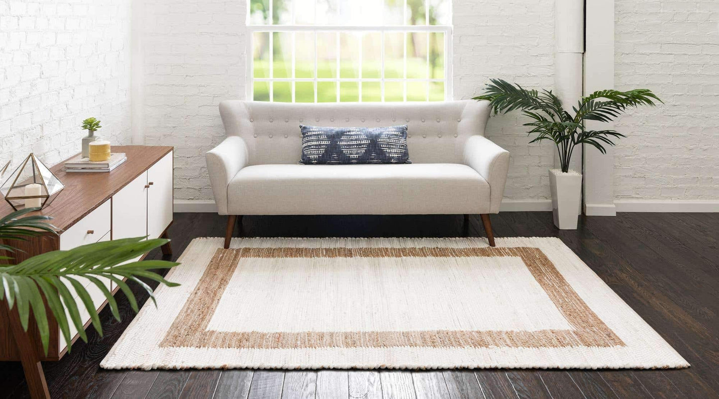 Unique Loom Chindi Jute Collection Area Rug (5' 1" x 8' Rectangle, White and Natural/ Natural)