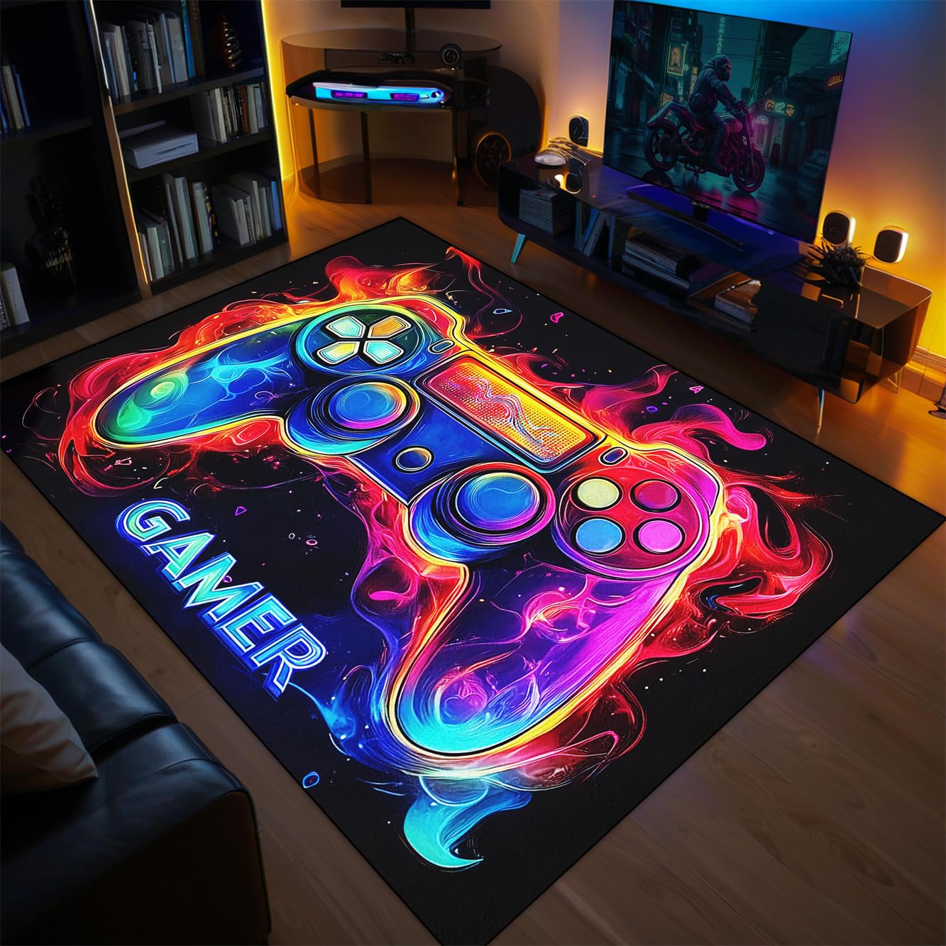 Gaming Rug for Boys Room - Purple Gamer Area Rug for Boys Bedroom Games Themed Kids Room Decor Gaming Carpet Rugs, 59 x 39 Inches