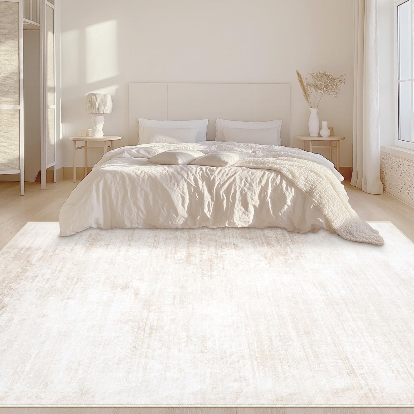 Area Rugs 6x9 Living Room: Washable Rug Modern Abstract Large Rug Soft Non Slip Neutral Rugs Stain Resistant Indoor Carpet for Bedroom Kitchen Dining Room Table Nursery Home Office Rugs(Beige,6'x9')