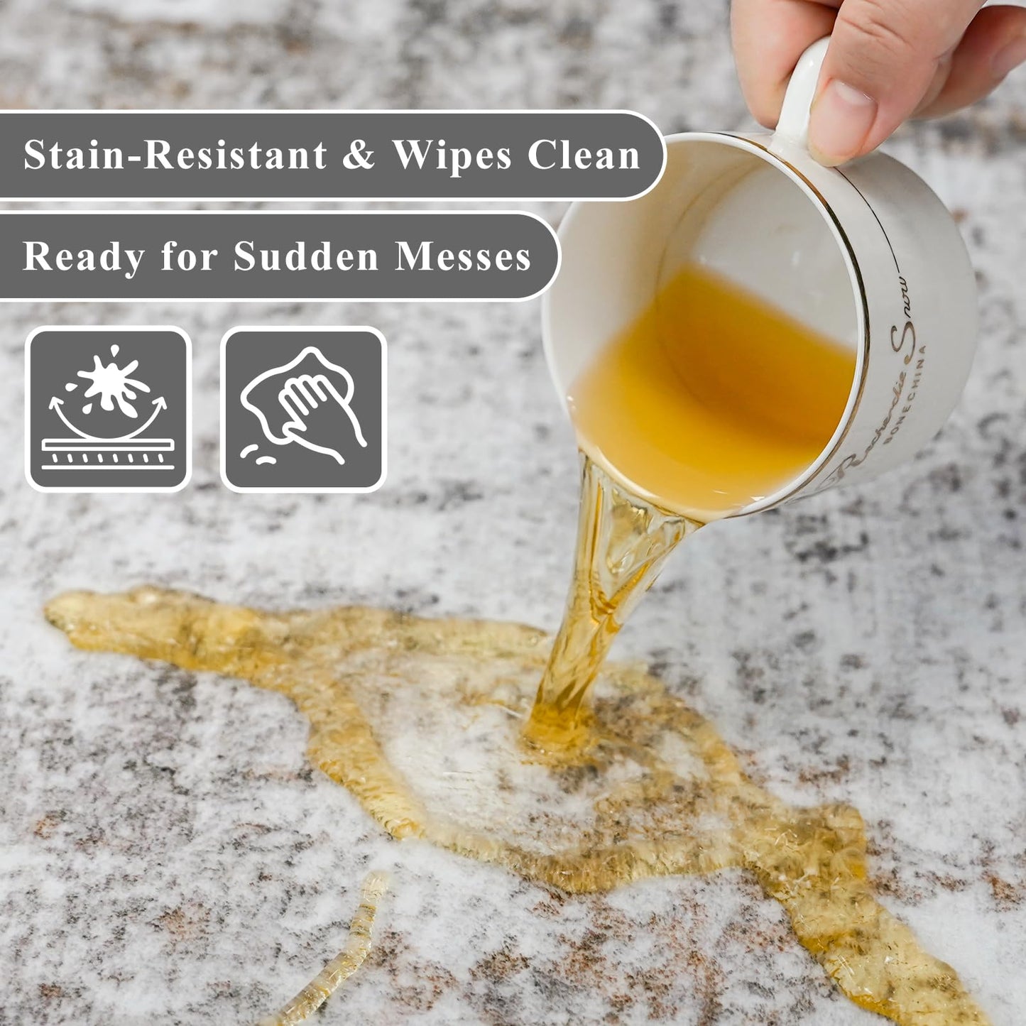 4x6 Washable Entryway Rug – Non-Slip Low-Pile Small Area Rug for Kitchen Bedroom Living Room Office – Modern Abstract Neutral Throw Carpet with Rubber Backing (Beige, Grey)